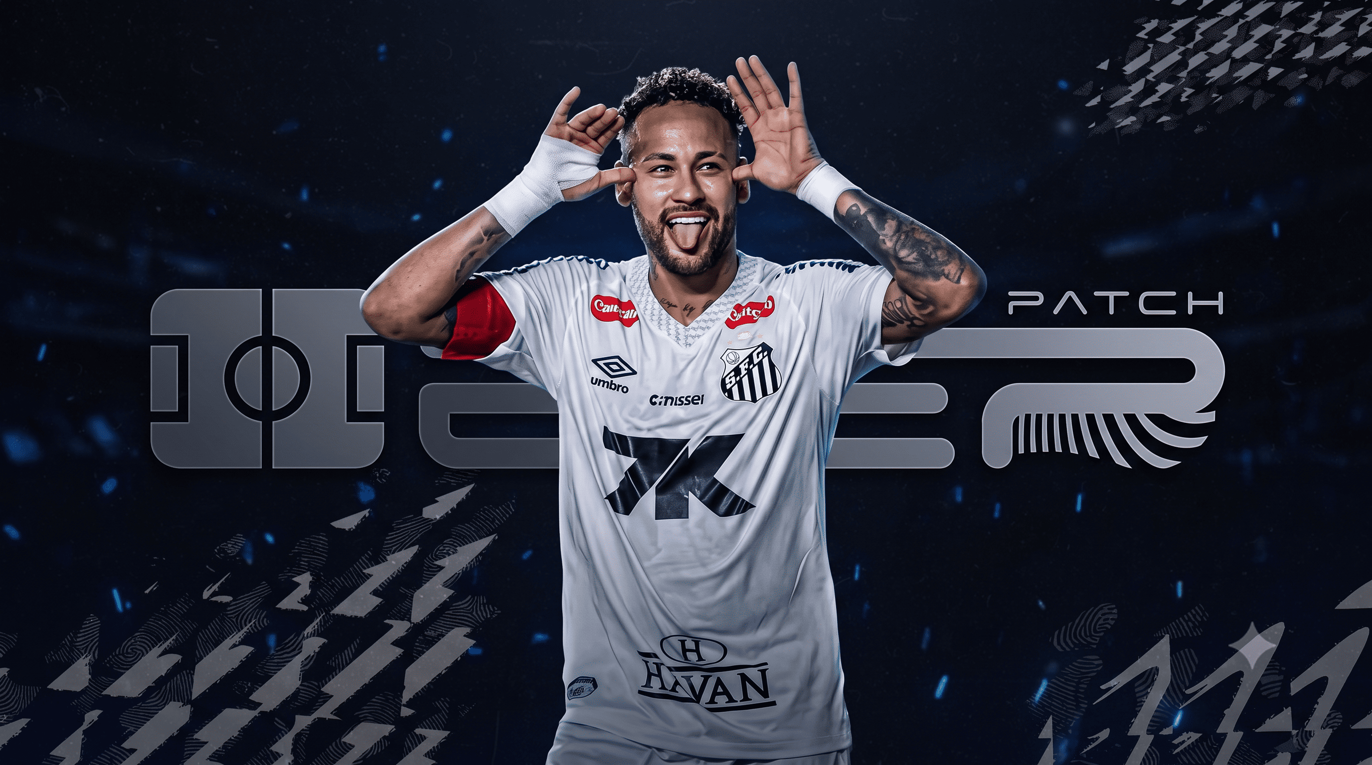 Arte do Big Evolution Patch 26 com jogador do Santos
